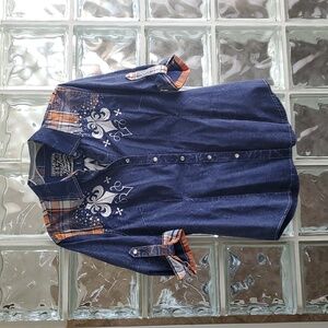 Affliction Black Premium Snap  Western Style Shirt Plaid Accents NWT